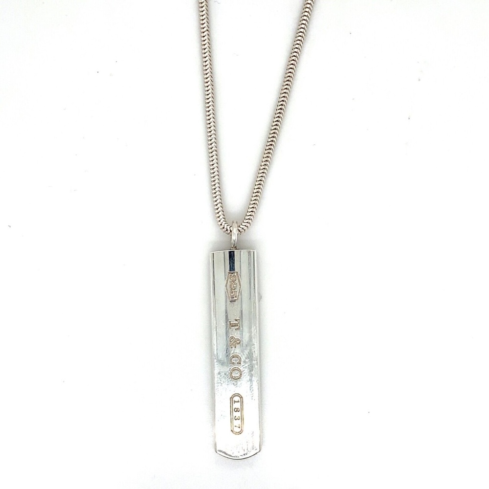 2001 Tiffany & Co. .925 Sterling Silver 1837 Bar Shaped Pendant W/ 18 Inch Chain